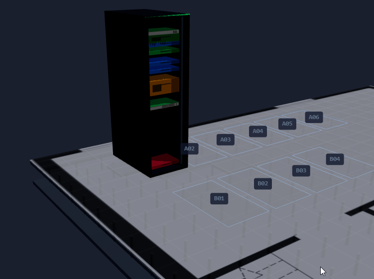 Begehbarer 3D-Digital-Twin mit Räumen, Racks und Kabeltrassen